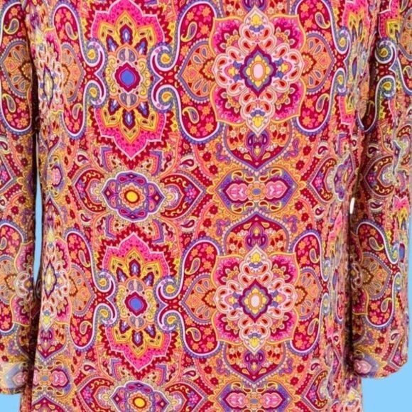 TACERA LADIES KEYHOLE FRONT ABSTRACT PAISLEY QUARTER SLEEVE LINED DRESS EUC M - Picture 4 of 8